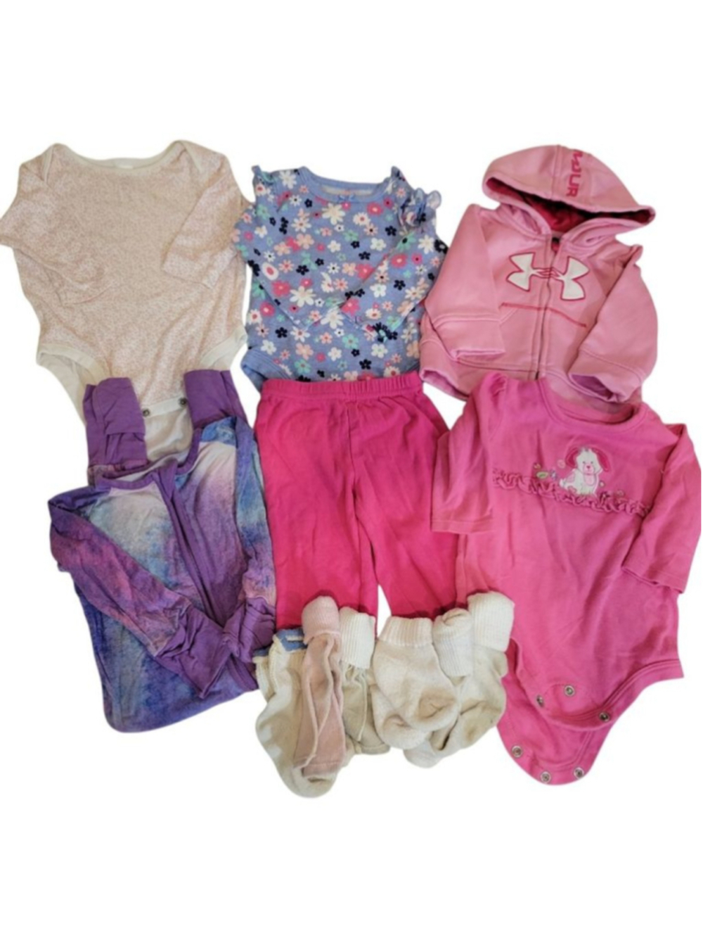 Baby Girl 3-6 Months Clothing Bundle - Little Sleepies, Under Armour, Baby Gap,
